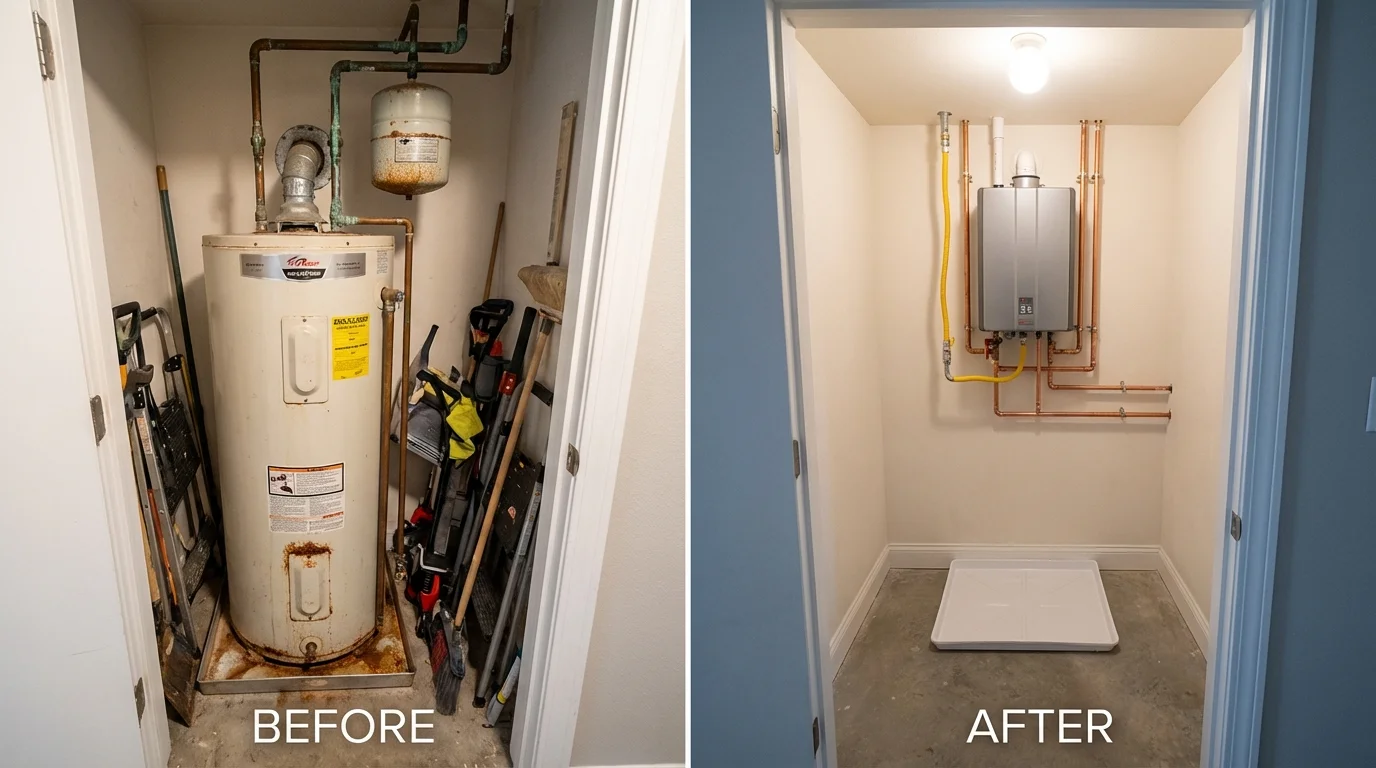 Tank water heater versus wall-mounted tankless unit comparison for Parlier, CA homeowners